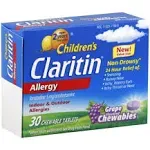 Children's Claritin Chewables Non-Drowsy Grape Flavored Allergy Relief Chewable Tablets 30 ct Box + 10 Bonus