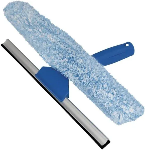 Professional 14&#034; Window Cleaning Tool: 2-In-1 Microfiber Scrubber and Squeegee