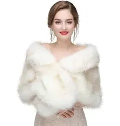 Decahome Faux Fur Shawl Wrap Stole Shrug Winter Bridal Wedding Cover Up