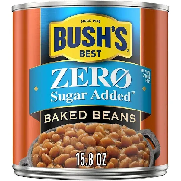 BUSH'S BEST Zero Sugar Baked Beans, Source Of Plant Based Protein And Fiber, Low Fat, Gluten Free, 15.8 oz