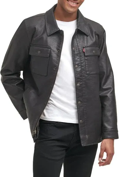 Levi's Men's Buffed Cow Faux Leather Hooded Trucker Jacket