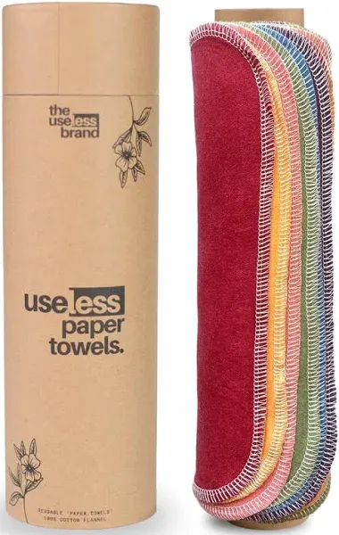 The Useless Brand Reusable Paper Towels Roll | 12 Eco Friendly Washable Cotton Flannel Towels w/Cardboard Roll | Zero Waste & Sustainable | Fits on All Holders (Cactus, 12 Towels)