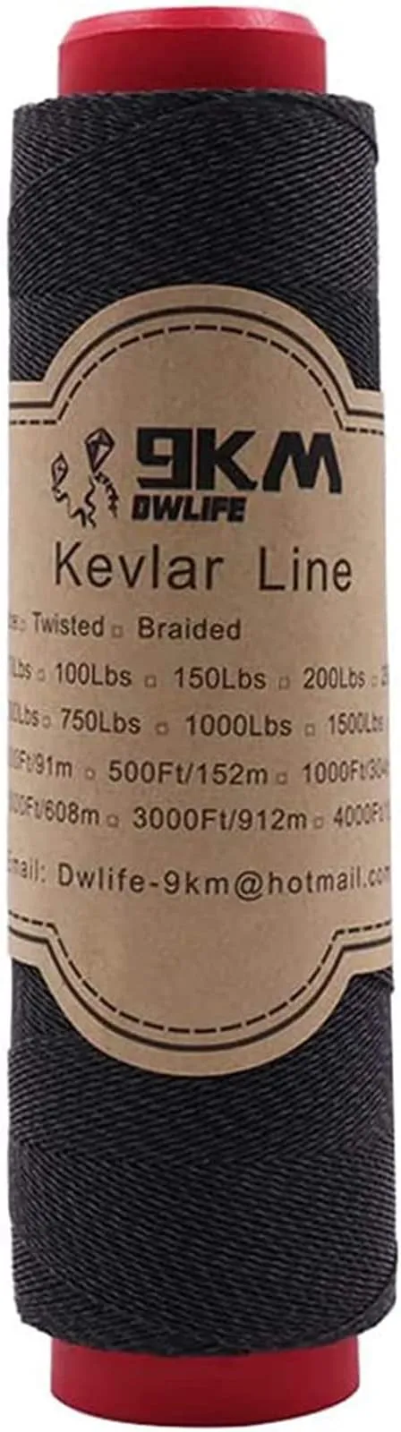 9KM DWLIFE Black Braided Kevlar Cord, 500-1500lb, Heavy Duty Huge Kite String, Model Rocket, Paracord, Fishing Assist Cord, Camping, Hiking, Outdoor Survival Rope