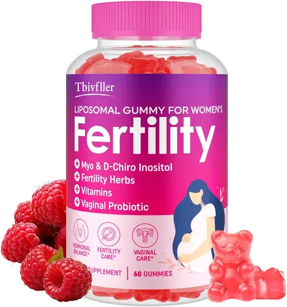 Fertility Supplements for Women, Prenatal Vitamins with Myo-Inositol & D-Chiro Inositol, Folate, Herbs, for Hormonal Balance, Fertility & Vaginal Care, 240 Prenatal Gummies (Raspberry)