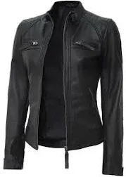 Leather Jacket For Women - Quilted Cafe Racer Style Trending Real Leather Women