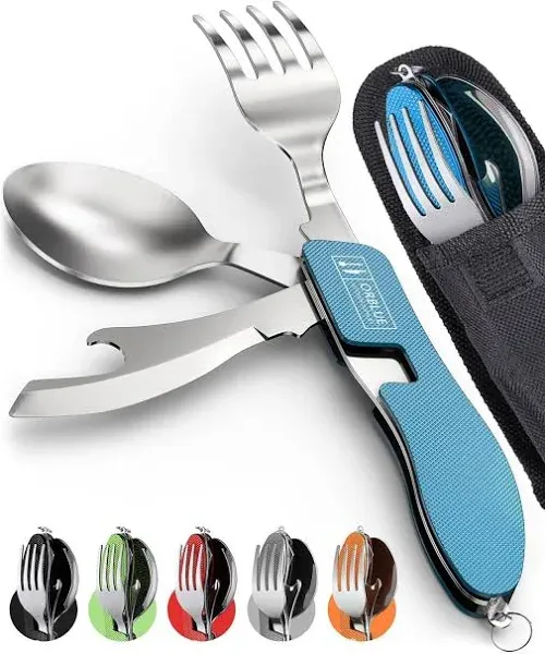 4-In-1 Camping Utensils, 2-Pack - Portable Stainless Steel Spoon, Fork, Knife &amp; 