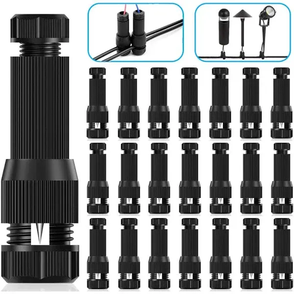 22Pack Low Voltage Waterproof Replacement Landscape Light Cable Connector 12-20 Gauge Wire Connectors for Landscape Lighting Path Lights