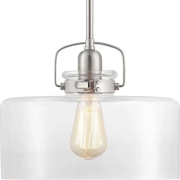 Calhoun Collection 1-Light Clear Glass Farmhouse Pendant Light Brushed Nickel