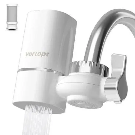 Vortopt Faucet Water Filter for Sink - 400g Water Purifier, Mount Tap Water Filtration System for Kitchen, Bathroom, Reduces Lead, Chlorine, Bad Taste