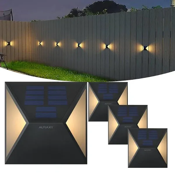 AURAXY Upgrades LED Solar Fence Light, IP68 Waterproof Warm White and Color Glow with Remote Control Deck Light