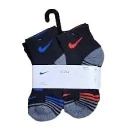 NIKE Boys Socks Ankle Cushioned Everyday School 6 Pair Shoe Size 10C-3Y Black F3