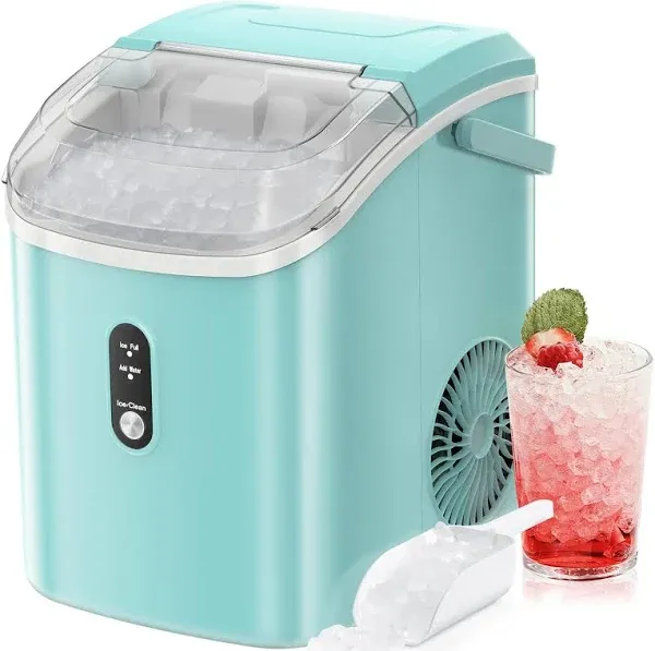 Nugget Countertop Ice Maker with Soft Chewable Ice, 34Lbs/24H, Pebble Portable Ice Machine with Ice Scoop, Self-Cleaning - Silver