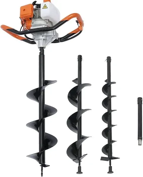 52CC Post Hole Digger with 4" 6" 8" Bits 2-Stroke Gas Powered Earth Auger Borer Heavy Duty Petrol Auger Post Hole Digger for Fence Railing Ground Drill Garden Plant (52cc Engine+Drill Bits)