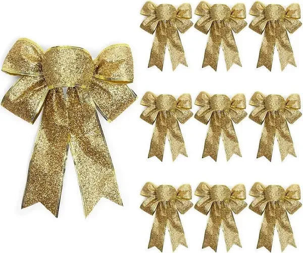 Bright Creations 10 Pack Gold Glitter Wreath Bows