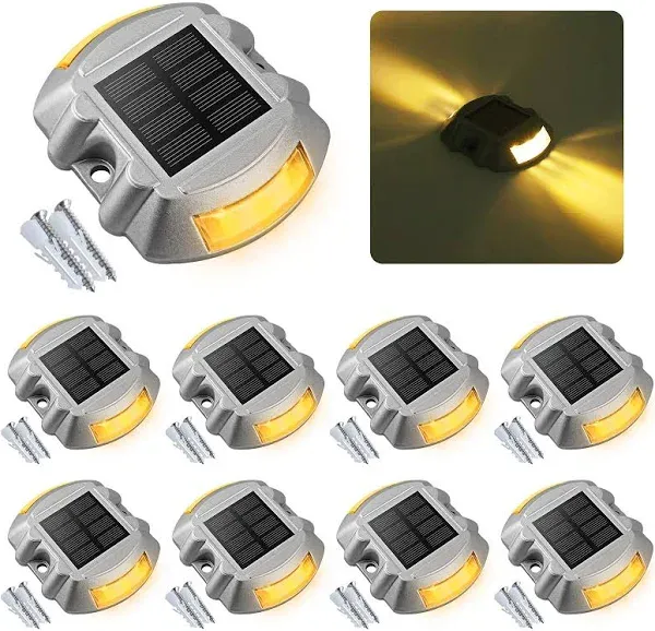 VOLISUN Solar Deck Lights Driveway Dock Lights, 8-Pack LED IP67 Waterproof Outdoor Warning Step Lights for Driveway Sidewalk Garden Pathway Yard