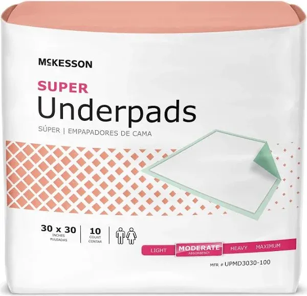 McKesson Super Disposable Underpad Fluff / Polymer 23X36&#034; UPMD2336 10 pads