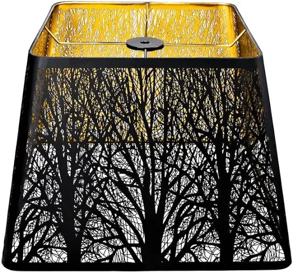 Medium Square Lamp Shades, ALUCSET Metal Lampshade with Pattern of Trees for Table Lamp and Floor Light, 9 x 12 x 8.8 Inch, Spider (Black/Gold)