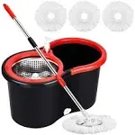 Mop and Bucket Set, 360° Spin Mop and Bucket with Wringer Set on Wheels with 3 Microfiber Mop Refills, Stainless Steel 61" Extended Handle Spinning Mop Bucket System for Floor Cleaning