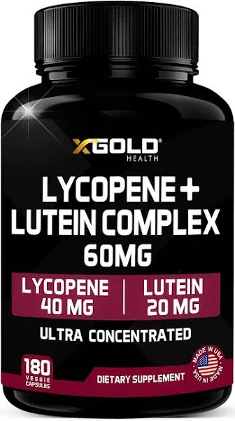 Lycopene + Lutein Supplement 60mg | Lycopene 40mg from Tomato & Lutein 20mg from Marigold Extract - 2-in-1 Ultra-Concentrated Health Supplements | Non-GMO & Gluten Free - 180 Veggie Caps Made in USA