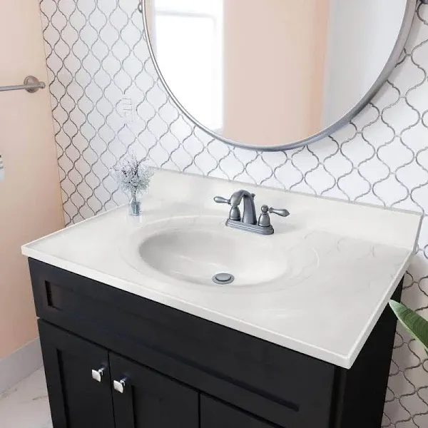 DESIGN HOUSE 586339 Cultured Marble Vanity Top 37x22, White on White