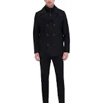 $253 Kenneth Cole Men&#039;s Black Double Breasted Wool-Blend Pea Coat Jacket Size M