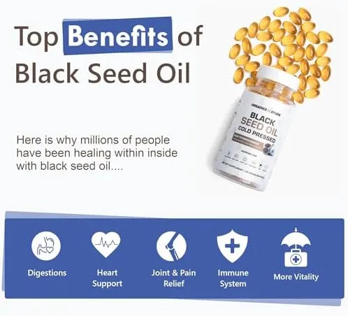 Organics Nature Black Seed Oil Capsules 1000mg Vegan Softgels for Hair & Skin