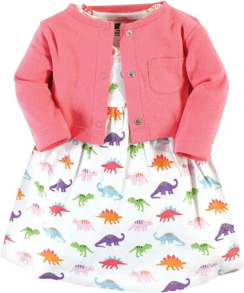 Hudson Baby Girls' Dinosaur Cotton Dress and Cardigan Set