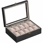 SONGMICS Wood Watch Box with Glass Lid Ebony Black / 10 Slot