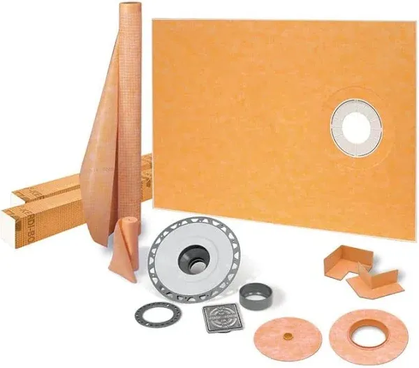 Schluter Kerdi Shower Kit with Shower Tray, Curb, Waterproofing Membrane, Strips