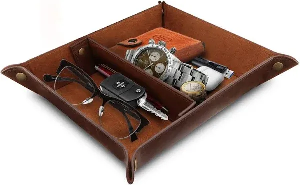 Londo Leather Tray Organizer, Practical Storage Box for Wallets, Watches, Keys, Coins, Cell Phones and Office Equipment