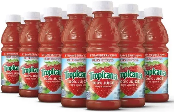 Tropicana 100% Juice Strawberry Kiwi 10 fl oz Bottle (Pack of 24)