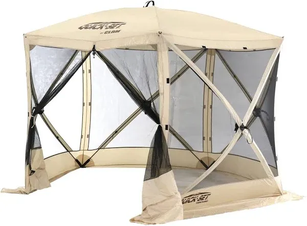 CLAM Quick Set Venture Canopy with Clam Quick Set Screen Hub Tent, Tan (2 Pack) 