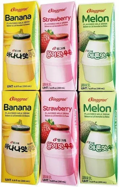 Variety Banana, Strawberry, Melon Flavored Milk Drink 6 Packs