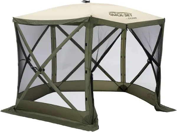 CLAM Quick-Set Venture 9x9 Ft Portable Outdoor Camping Canopy, Green/Tan (Used)