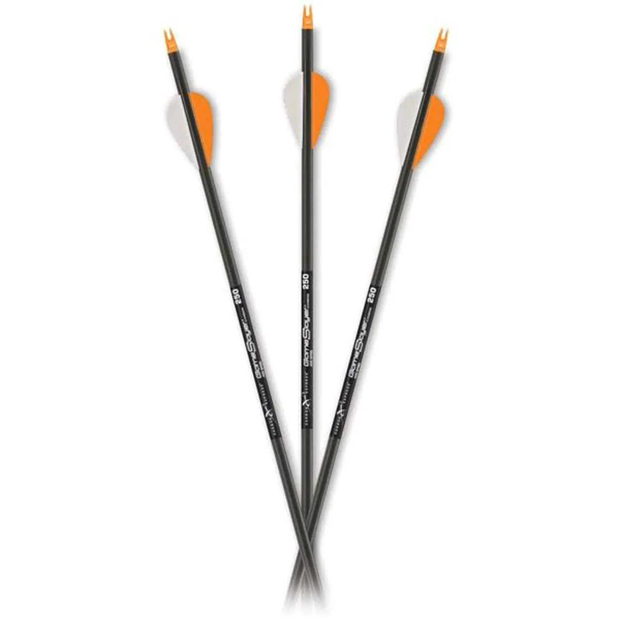 Carbon Express Gameslayer Fletched Carbon Arrows with 2" Nrg Speed Vane, 250 OR 350 Options, Pre-Cut at 30" with Inserts Installed, Black/Orange