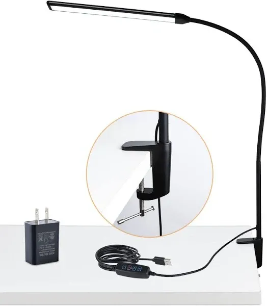 LED Desk Lamp with Clamp, Clamp Light, Tall Long Carbon Black 