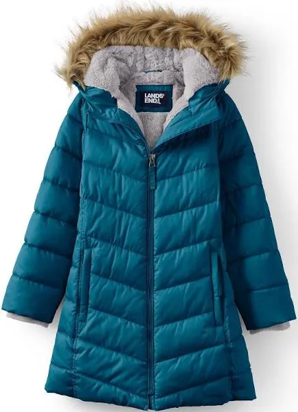 Lands' End Girls' Fleece Lined Hooded Puffer Coat