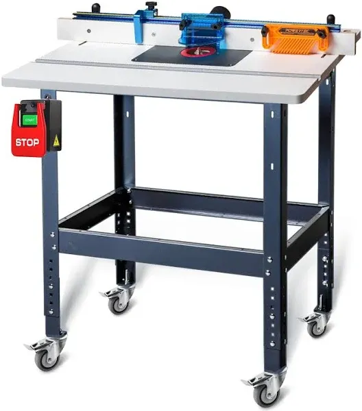 POWERTEC UT1009 Router Table and Fence System with Safety Paddle Switch and Mobile Base, Multi-Purpose Tool Stand with Wheels