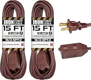 IRON FORGE CABLE 15 Ft White Extension Cord 2 Pack - 16/2 Durable Electrical Cable