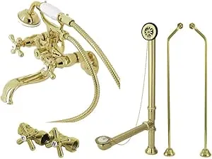 Kingston Brass CCK225ABD Vintage Wall Mount Clawfoot Tub Faucet Package with Supply Line Antique Brass