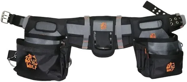 Wolf WTB300 Heavy-Duty Padded Tool Work Belt w/Pouch Bags | Universal Body Waist | Breathable Comfort Organization | Contractors Electricians