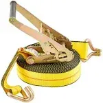 2&#034; x 27&#039; Heavy Duty Ratchet Tie Down Straps w/Double J 1 Pack J Hook (Yellow)