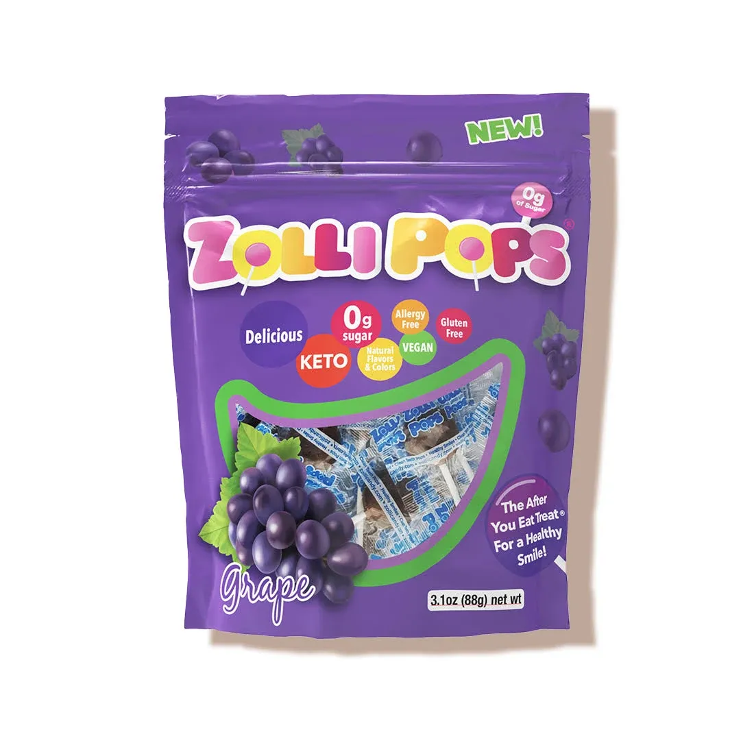 Zollipops The Clean Teeth Pops, Anti Cavity Lollipops, GRAPE, 15 Count