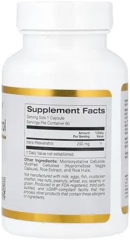 California Gold Nutrition, trans-Resveratrol, 200 mg, 60 Veggie Capsul