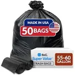 Extra Thick 50 Count Black Garbage Bags | 55-60 Gallon Capacity - Made in USA