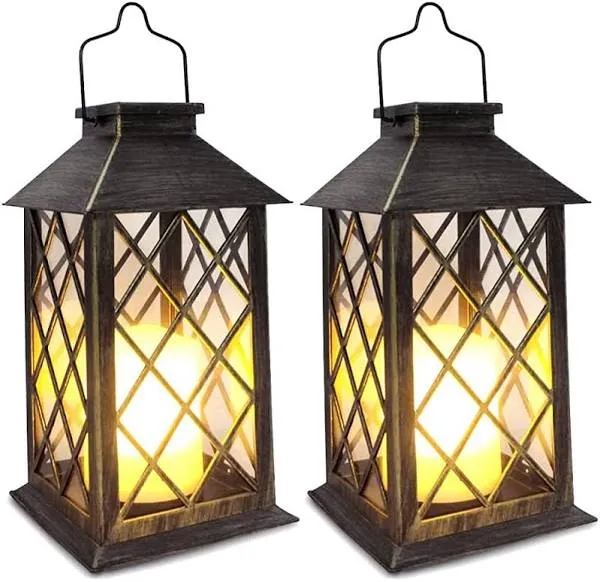 Solar Lantern,Outdoor Garden Hanging Lanterns,Set of 2,Waterproof LED Flickering