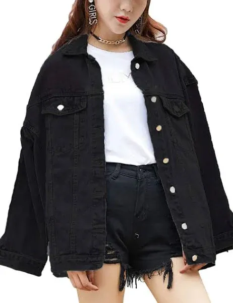 Women&#x27;s Oversized Denim Jacket Jean Black