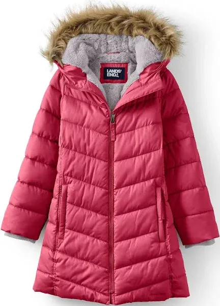 Lands' End Girls' Fleece Lined Hooded Puffer Coat