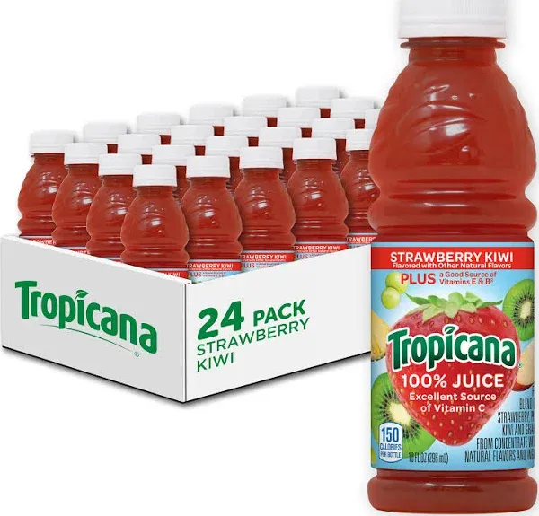 Tropicana 100% Juice, Strawberry Kiwi, 10 fl oz (Pack of 15) - Real Fruit Juices, Vitamin C Rich, No Added Sugars, No Artificial Flavors