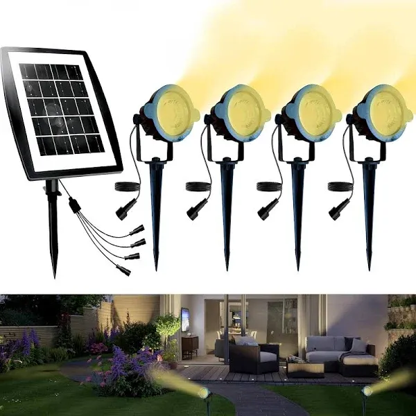 Solar Landscape Spotlights, Low Voltage Landscape Lighting IP67 Waterproof Outdoor Spot Lights, 4 Pcs 2700K Warm White LED Lights for Outside Garden, Yard, Pathway, 16.5ft Cable, Auto On/Off